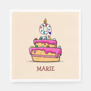 Serviette En Papier 9e anniversaire, 9 ans, gâteau rose sucré