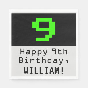 Serviette En Papier 9e anniversaire - Nerdy / Geeky Style "9" & Nom
