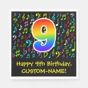 Serviette En Papier 9e anniversaire - Symboles de musique colorée, Arc
