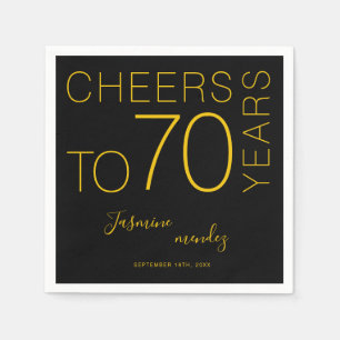 Serviette En Papier À 70 ans Or Noir Élégant Anniversaire