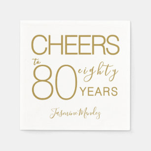 Serviette En Papier À 80 ans Élégant Or Blanc Anniversaire