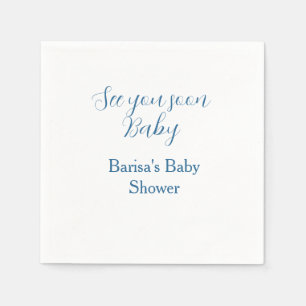 Serviette En Papier à bientôt baby shower bleu nom date simple
