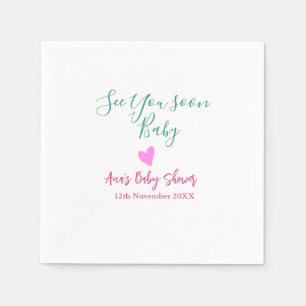 Serviette En Papier à bientôt baby shower vert rose cœur tendance m