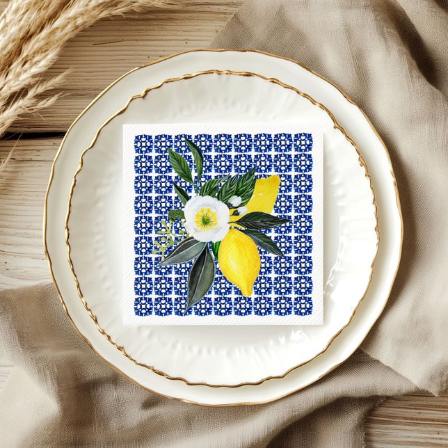 Serviette en papier à carreaux bleus et citrons mé (Créateur téléchargé)
