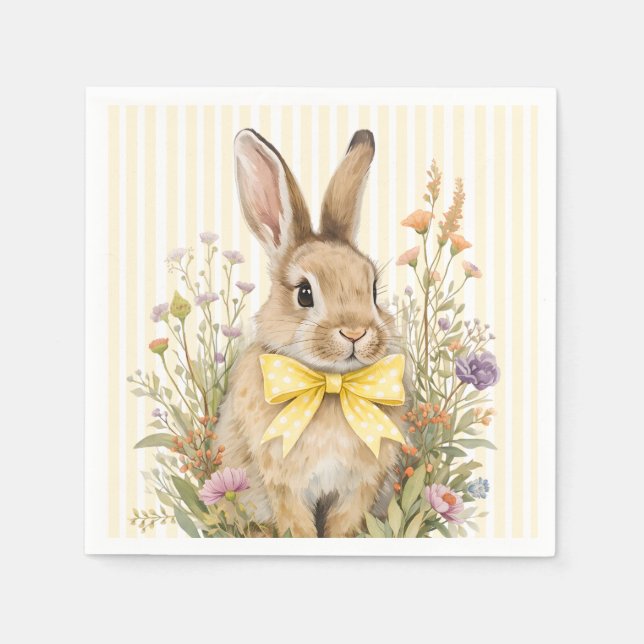 Serviette En Papier A cute little Floral Bunny Yellow Bow Baby Shower  (Devant)