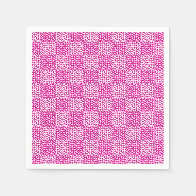 Serviette En Papier à damiers Amour en Magenta et Blanc (Devant)