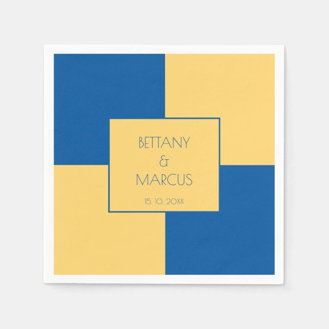 Serviette En Papier À damiers bleu et jaune contemporain (Devant)