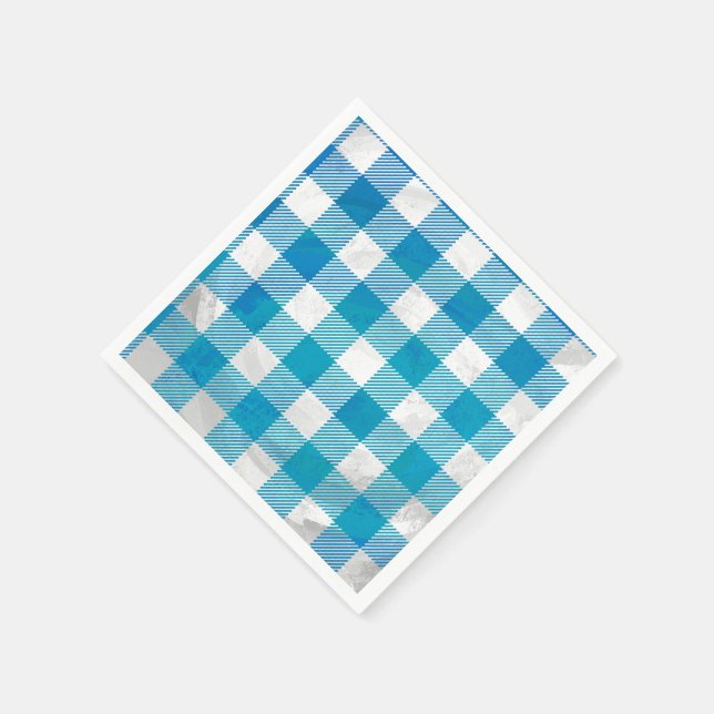 Serviette En Papier à damiers Buffalo Plaid bleu et blanc (Coin)