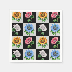 Serviette En Papier à damiers Flore de tournesol multicolore