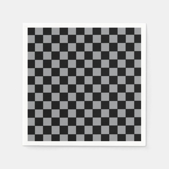 Serviette En Papier à damiers gris et noir (Devant)