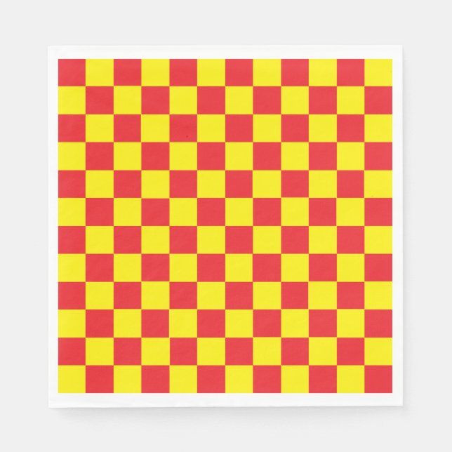 Serviette En Papier à damiers jaune et rouge (Devant)