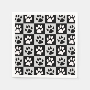 Serviette En Papier à damiers pattes et pattes blanches noires