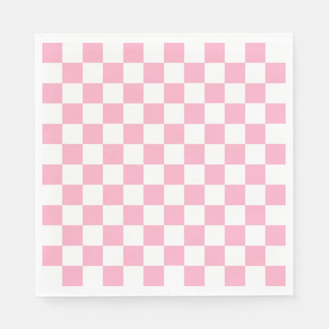Serviette En Papier à damiers rose et blanc (Devant)