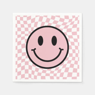 Serviette En Papier à damiers Wavy Pink Preppy Smile Anniversaire