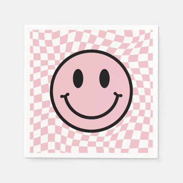 Serviette En Papier à damiers Wavy Pink Preppy Smile Anniversaire (Devant)