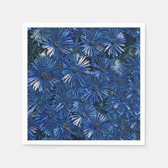 Serviette en papier à fleurs bleues stylisées (Devant)