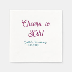 Serviette En Papier À la 30e anniversaire nom date mauve bleu élégant