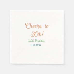 Serviette En Papier À la 30e anniversaire nom date orange vert bleu