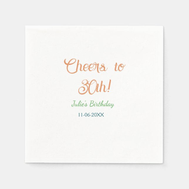 Serviette En Papier À la 30e anniversaire nom date orange vert bleu (Devant)