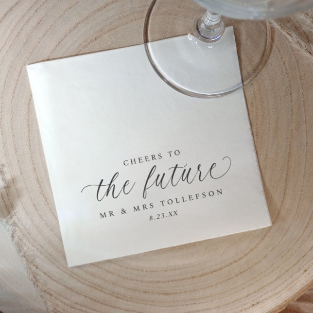 Serviette En Papier À la future union de mariage, fiançailles ou enter (Elegant black and white personalized wedding engagement napkins)