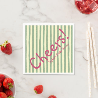 Serviette En Papier À la mariée Verte Sage Rayée Fête de Mariage Amusa