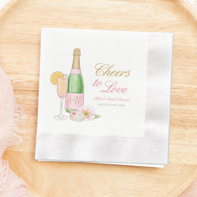 Serviette En Papier À l'amour Champagne Floral Déjeuner de mariage (Créateur téléchargé)