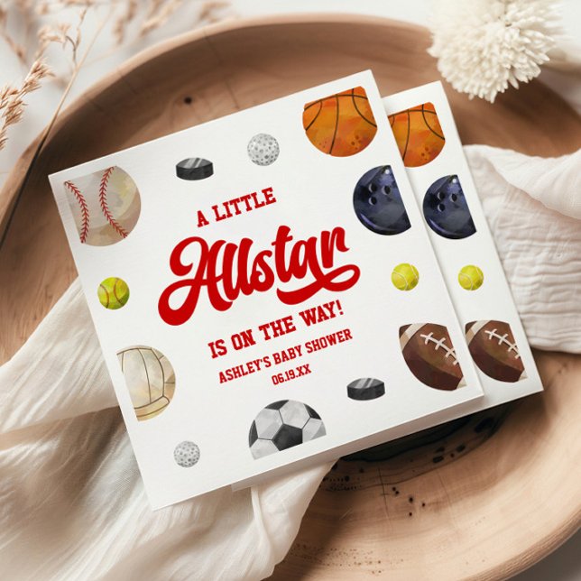 Serviette En Papier A Little Allstar Is On The Way! Sports Baby Shower (Créateur téléchargé)
