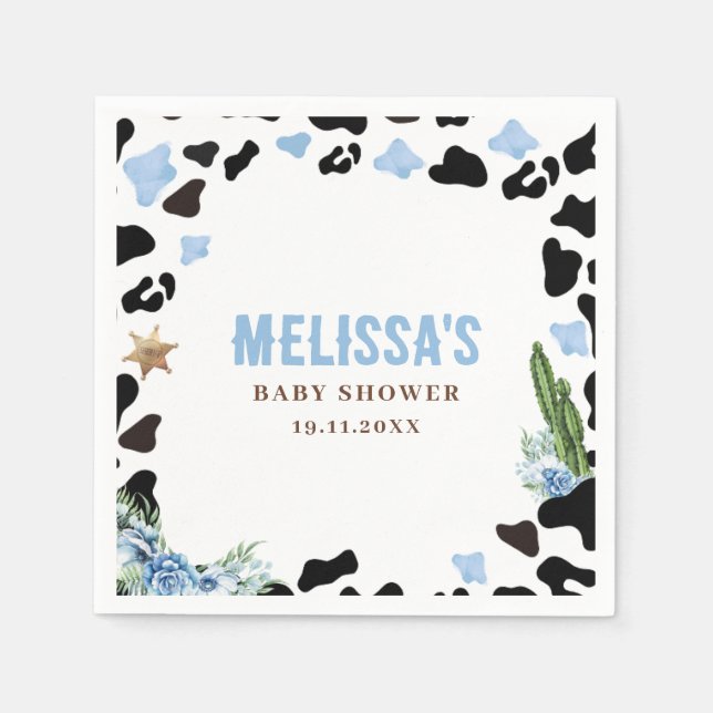 Serviette En Papier A Little Cowboy Wild Western Boy Blue Baby Shower (Devant)