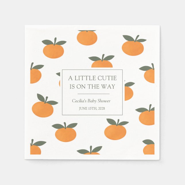 Serviette En Papier A Little Cutie Orange Gender Neutral Baby Shower (Devant)