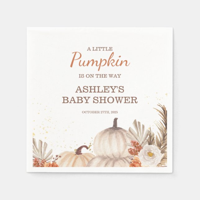 Serviette En Papier A Little Pumpkin, Fall Baby Shower Boho (Devant)