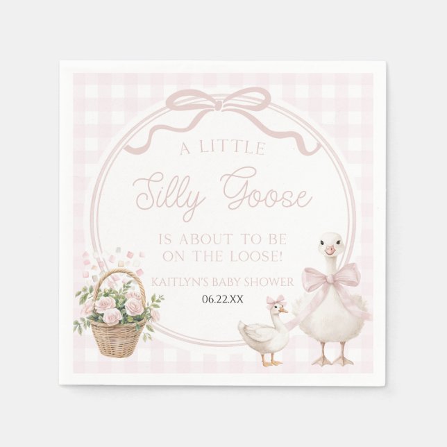 Serviette En Papier A Little Silly Goose Pink Floral Bow Baby Shower (Devant)