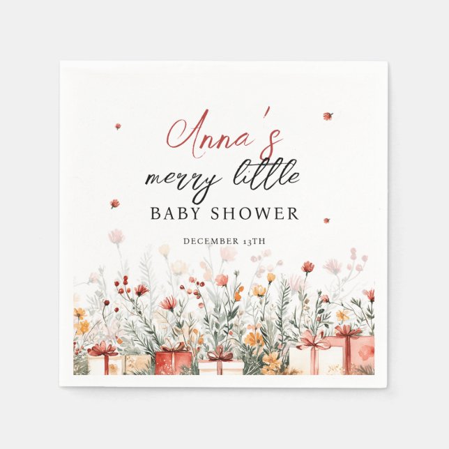 Serviette En Papier A Merry Little Baby Shower Christmas Florals (Devant)