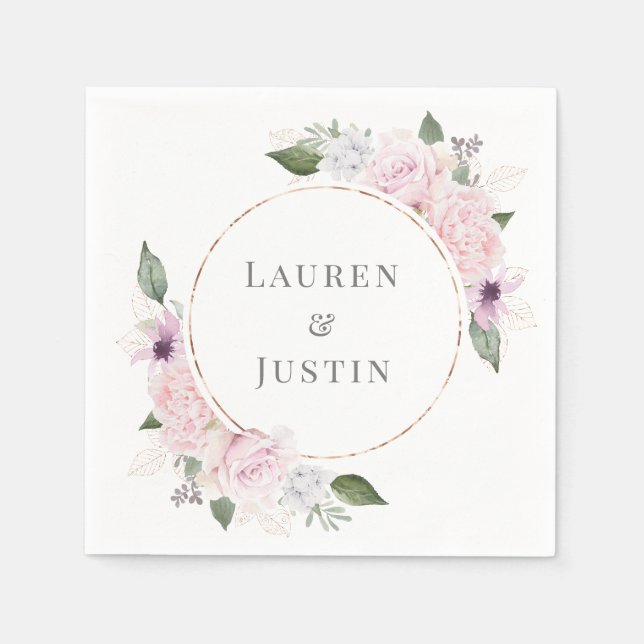 Serviette en papier à monogramme floral de la rose (Devant)