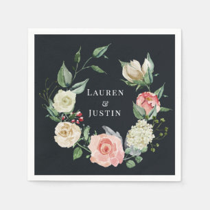 serviette en papier à monogramme floral Midnight B