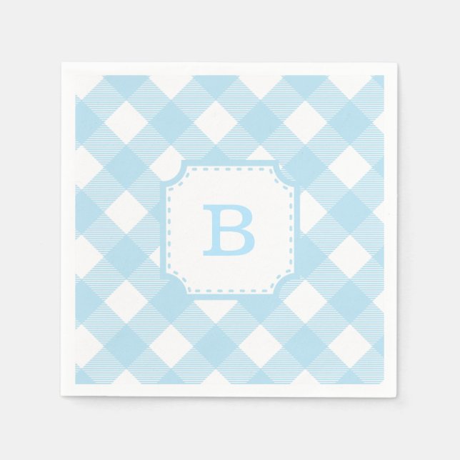 Serviette en papier à motif carreaux bleus (Devant)