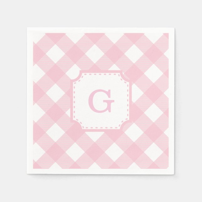 Serviette en papier à motif carreaux rose gingham (Devant)