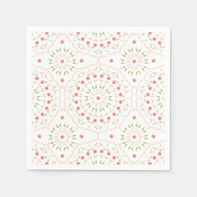 Serviette en papier à motif floral pêche (Devant)