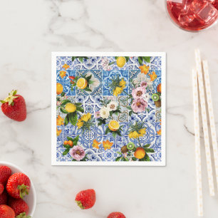 Serviette en papier à motif méditerranéen carreaux