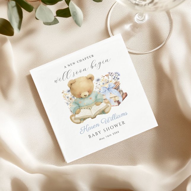 Serviette En Papier A New Chapter Begin Bear Book Baby Shower Napkin (A new chapter will soon begin Bear books baby shower napkin)
