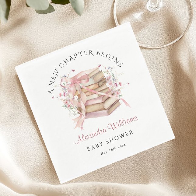 Serviette En Papier A New Chapter Begins Pink Book Baby Shower Napkin (A new Chapter Pink Books baby shower napkin)