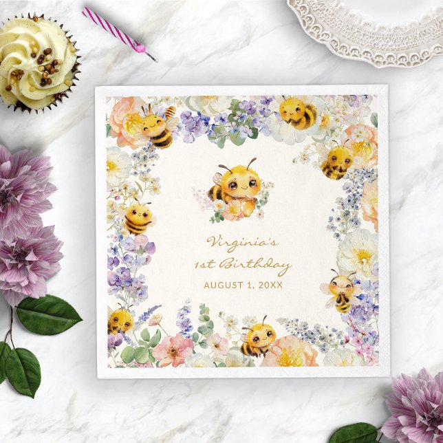 Serviette En Papier Abeille d'anniversaire (Bee Birthday Paper Plates
)