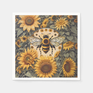 Serviette En Papier Abeille vintage et tournesol