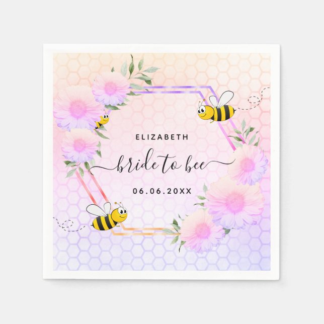 Serviette En Papier Abeilles de douche nuptiale rose violet fleuri (Devant)