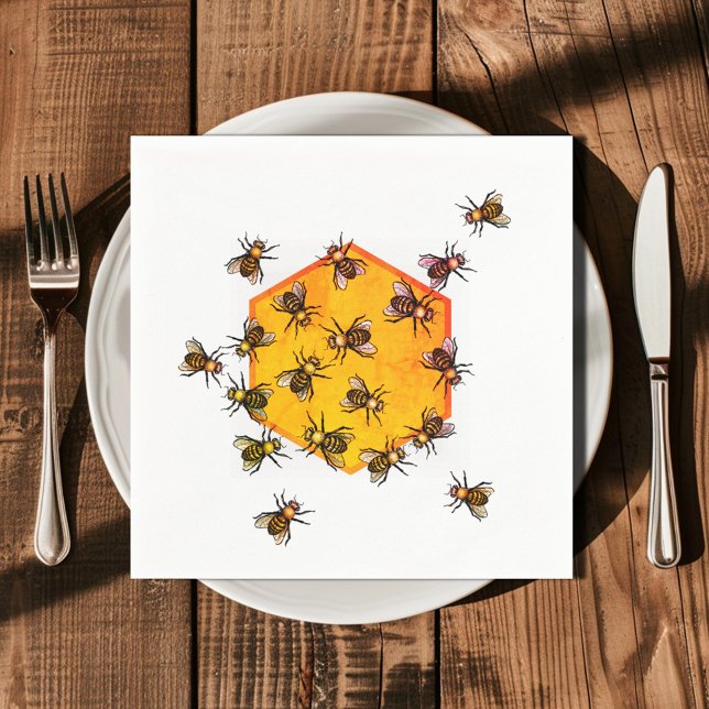 Serviette En Papier Abeilles de miel avec dessin d'hexagone jaune oran (Créateur téléchargé)