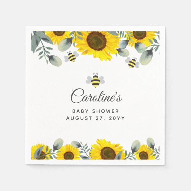 Serviette En Papier Abeilles mignonnes et tournesols Baby shower Eucal (Devant)