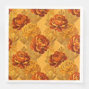 Serviette En Papier Abondantes Fleurs Orange Doré Art Déco 