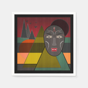Serviette En Papier Abstract african mask in re vintage colors
