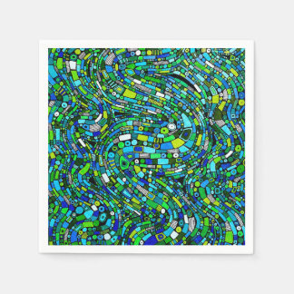 Serviette En Papier Abstract Design Blue Green Waves Shapes