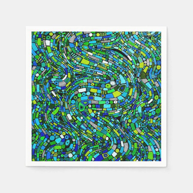 Serviette En Papier Abstract Design Blue Green Waves Shapes (Devant)