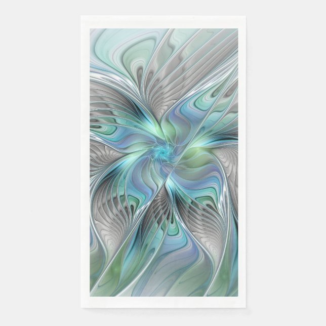 Serviette En Papier Abstrait Bleu Vert Papillon Imaginaire Fractal Art (Devant)